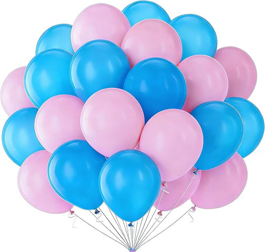 Gender Reveal Balloons, 100 Pcs 12 Inch Pink and Blue Balloons for Gender Reveal, Baby Shower, Birthday, Bridal Shower, Wedding Party Decorations and Supplies