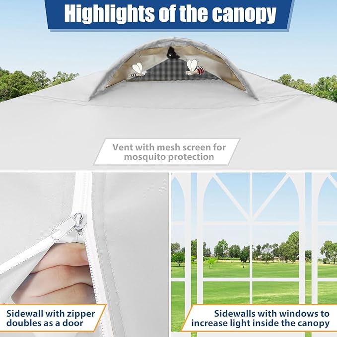 COBIZI 10x10 Pop Up Canopy Tent, One Push Outdoor Gazebo with 4 Removable Sidewalls & Air Vent, Waterproof Commercial Easy Up Adjustable Canopy with 4 Sandbags, 4 Stakes & 8 Ropes for Party, White