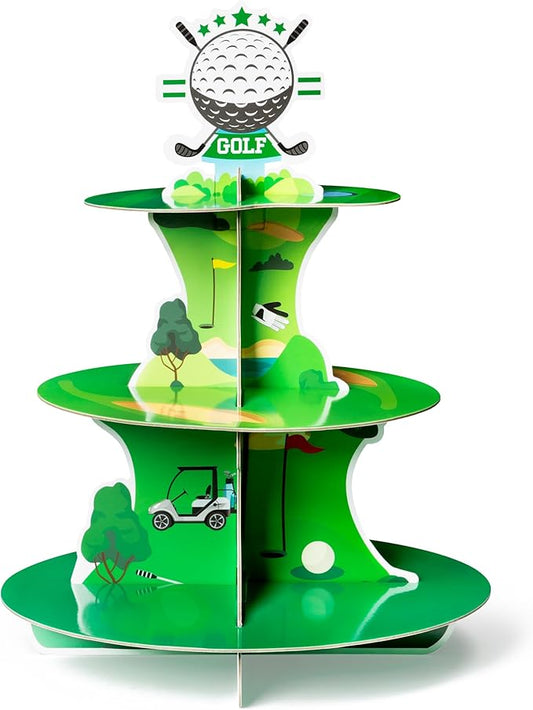 Golf Cupcake Stand 3 Tiers Golf Themed Cake Stand Cardboard Dessert Tower Birthday Party Decorations Dessert Cake Table Displays Sport Party Supplies for Sport Themed Birthday Decoration