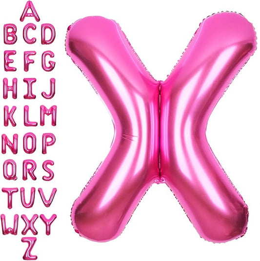 SUWEN 40 Inch Hot Pink Large X Letter Balloons Big Foil Helium Letter Balloons A-Z Jumbo Mylar Happy Birthday Party Decorations for Woman Anniversary Party Supplies
