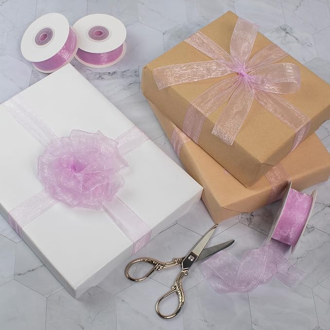 Light Purple Organza & Chiffon Tulle Ribbon - 1 Inch x 75 Yds for Gift Wrapping, Christmas, Weddings & Crafts