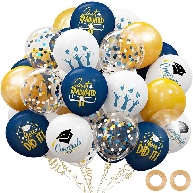 2026 Graduation Party Decorations, 68pcs Graduation Balloons Blue and Gold Grad Decorations for College High School Class of 2026 Congrats Grad Party Decor