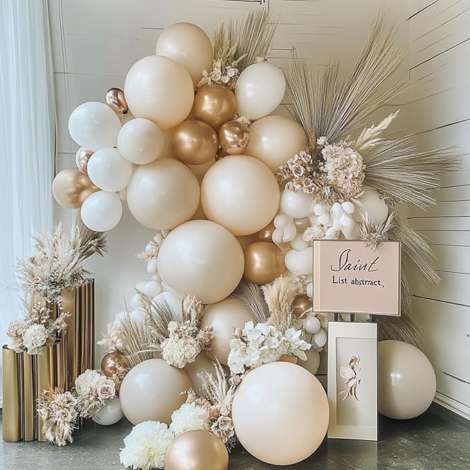RUBFAC 87pcs Sand White Balloons Different Sizes 18 12 10 5 Inch for Garland Arch White Sand Party Latex Balloons for Birthday Party Graduation Wedding Anniversary Baby Shower Party Decoration