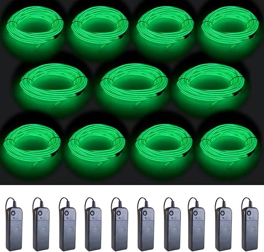 MaxLax EL Wire Green 10-Pack, 9ft/2.75m Neon Light Wire with Noise Reduction and Battery Pack…