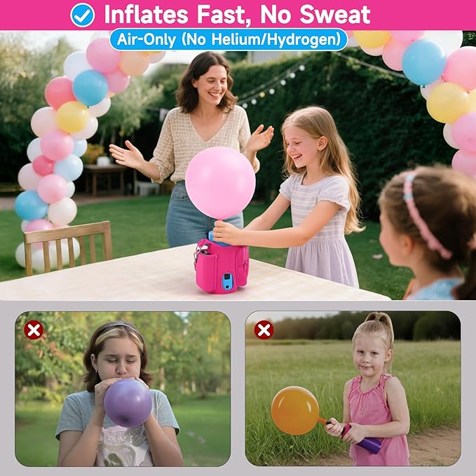 Rechargeable Balloon Pump, Portable Cordless Balloon Inflator with Carry Bag, Shoulder Strap & Tie Tool, Battery Operated Balloon Pump for Latex & Foil Balloons, Birthday Baby Shower Party Decorations