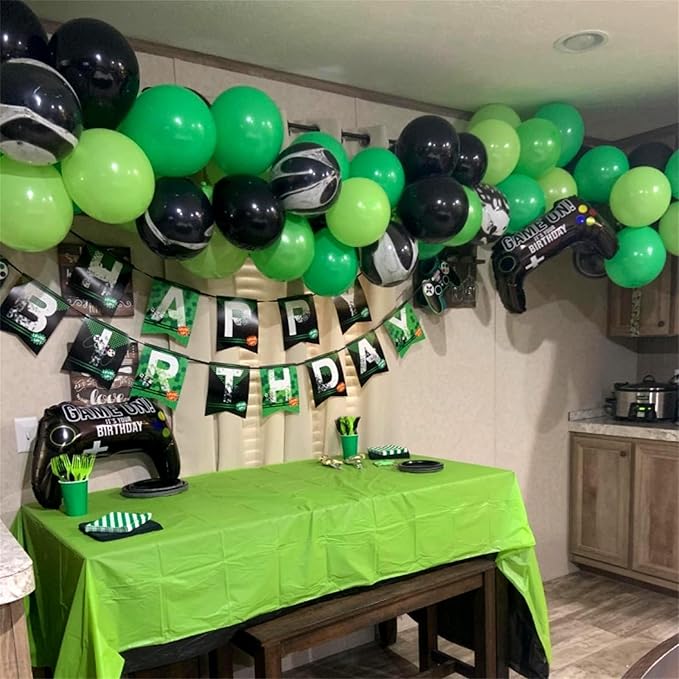 Green and Black Soccer Balloon Garland Arch Kit, Black Light Lime Green Latex Balloons Balloon for Boys Men Video Game Jungle Football Theme Baby Shower Soccer Birthday Party Decorations Supplies