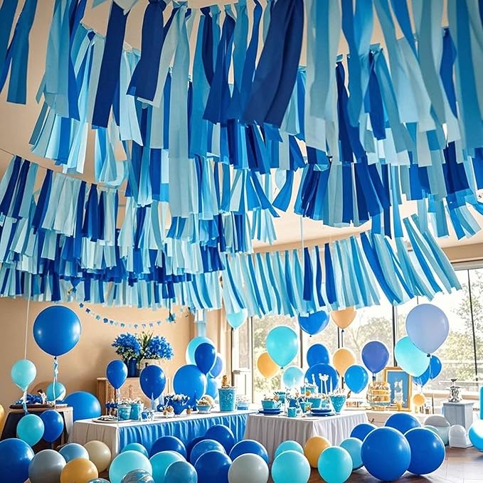 Blue Crepe Paper 6 Pcs Streamers for Party Decorations, Birthday Wedding DIY Crafts, Gift Wrapping Supplies