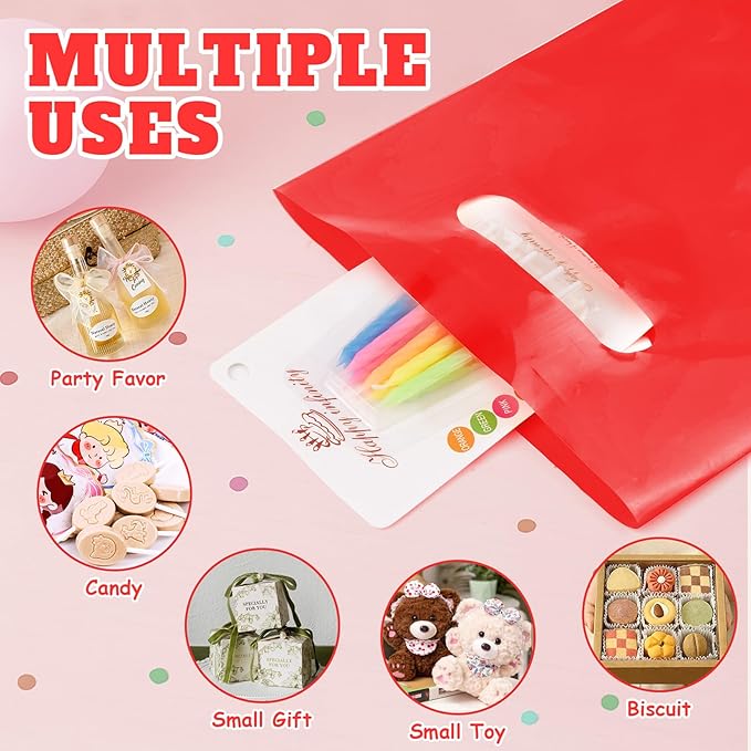 ANZNKU Red Party Favor Bags 100 Pcs, Goodie Bags Small Gift Bag for Kids Birthday Party, Wedding, Portable Treat Bag for Easter Candy, Goodies, Crafts(5.9x7.9 inch)