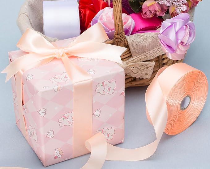 YASEO 1 Inch Peach Solid Satin Ribbon, 50 Yards Craft Fabric Ribbon for Gift Wrapping Floral Bouquets Wedding Party Decoration