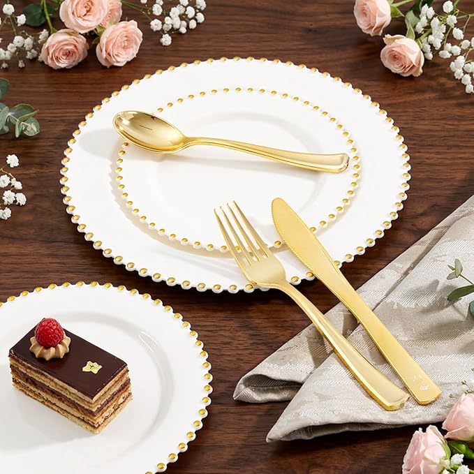 Supernal 360pcs Gold Plastic Silverware Heavy Duty Disposable Cutlery Gold flatware Sets Include 120 Forks, 120 Knives, 120 Spoons, Suitable for Party, Birthday, Wedding