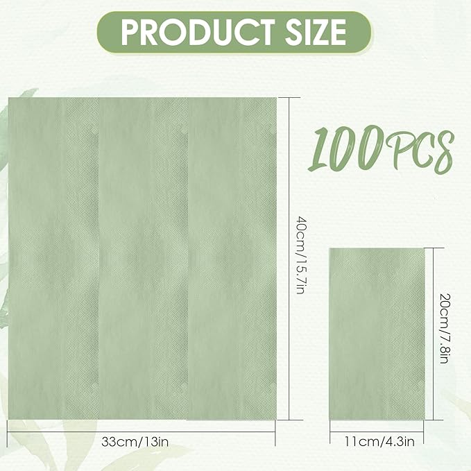 100 Pack Sage Green Paper Napkins Sage Green Guest Napkin Disposable 2 Ply Decorative Solid Color Hand Towels Dinner Napkins for Bridal Shower Baby Shower Wedding Birthday Dinner Party Supplies