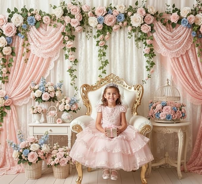Kate 10x8ft Elegant Floral Arch Photography Backdrop with Sheer Lace Curtains for Wedding Photography Photo Background