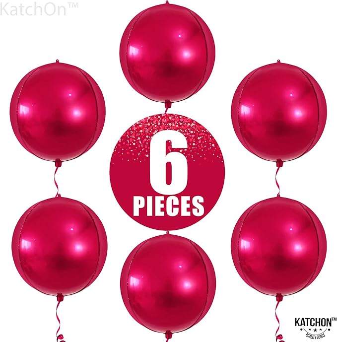 KatchOn, Large Pink Round Foil Balloons Set - 22 Inch, Pack of 6 | Metallic Hot Pink Balloon for pink Theme Birthday Decorations | Metallic Balloons | Mylar Balloon for Wedding Decoration