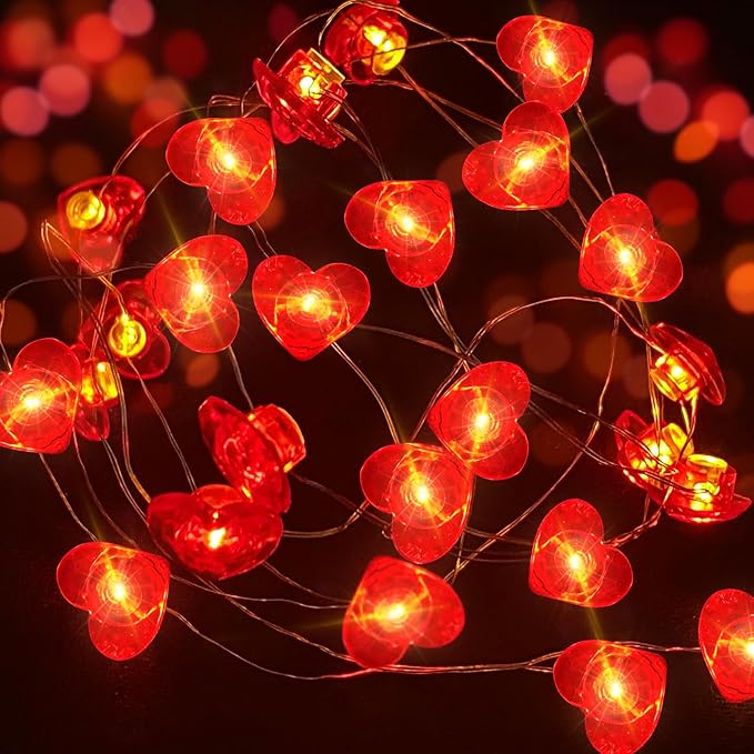 Aogist 2-Pack 50LED Valentine's Day Fairy Lights -16ft Super Bright 3D Red Heart String Light Battery Operated Mather's Day Gift Decor for Indoor/Outdoor Party Home Yard Tree Decor