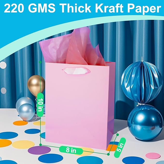 MOXARYSU 8 Pcs Medium Gift Bags With Handles: 8x5x10 Rainbow Colour Gift Bags Kraft Paper Party Favor Bags With 16 Tissues For Party,Birthday,Baby Shower,Wedding（8 Colors）