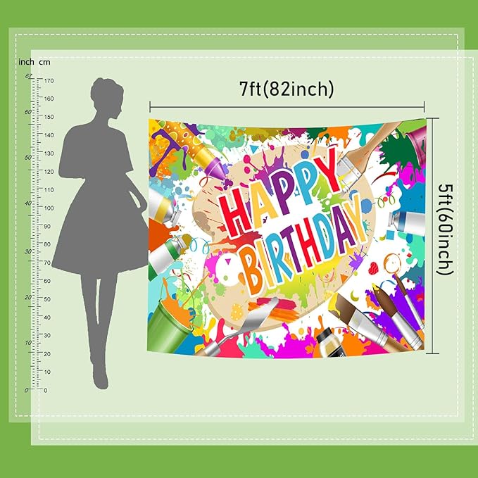 Mocsicka Art Paint Happy Birthday Backdrop Banner Painting Themeed Birthday Party Decorations Sip and Paint Happy Birthday Background for Photography (Colorful, 10x7ft(120"x82"))
