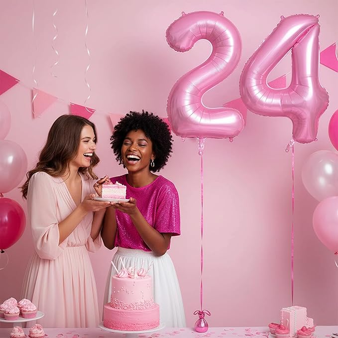 Pink Number 24 Balloons, Big Large Foil Number Balloons, Jumbo Giant Mylar Balloons for Birthday Party Decorations Supplies Anniversary (Number 24)