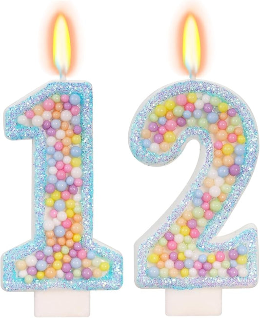 Blue Birthday Candles - Number 12 Candle, Colorful Macaron Candles, 12 Birthday Decorations for Girls Boys, Cake Decorations, Theme Party Supplies (Blue)