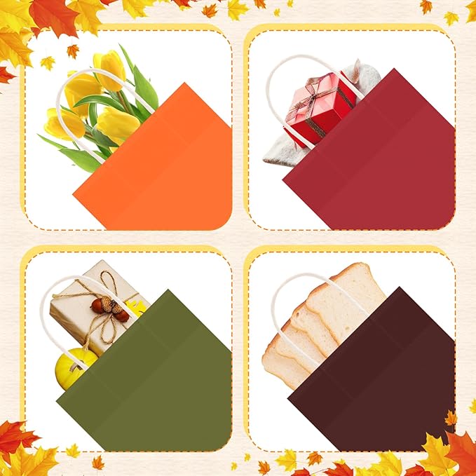 Humyoun 24 Pcs Thanksgiving Fall Paper Gift Bags with Handles, Orange Goodies Treat Candy Bags for Holiday Party Favor Gift Wrapping Autumn Wedding Birthday Party Favors
