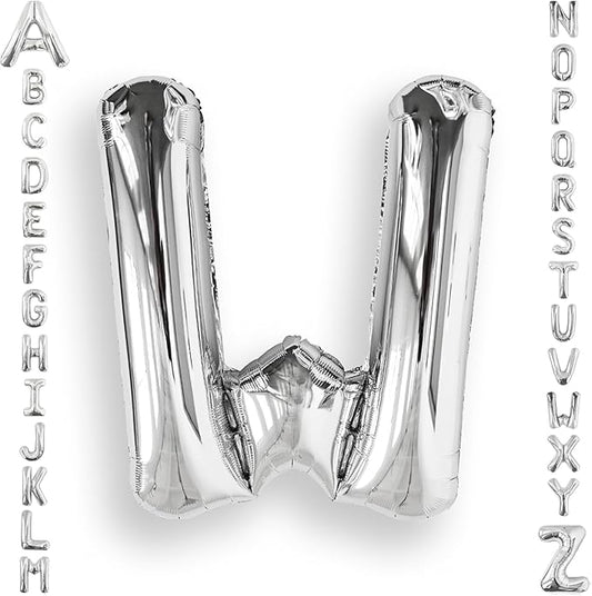 AULE 40 Inch Big Letter Balloon Silver W Large Foil Helium Alphabet Balloons A-Z for Birthday Anniversary Graduation New Year Party Decoration Supplies