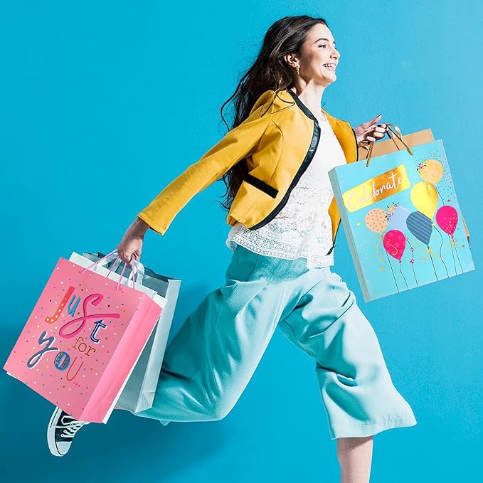 Large Gift Bag Set with Tissue Paper, Big Teal Pink Birthday Gift Bags for Women Girls Her with Handles,Pretty Assorted Birthday Gift Wrap Bags for Present Bag Party Gift Bag Gift Paper Bag for Anniversary Wedding Celebration