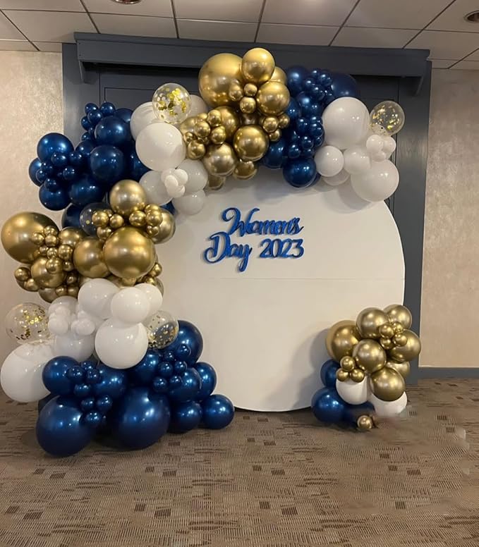 Navy Blue and Gold Balloon Garland Arch Kit 153pcs with Star, 22 18 12 10 5in Different Size Navy Blue Gold White Confetti Latex Balloons for Graduation Baby Shower Birthday Party Decorations