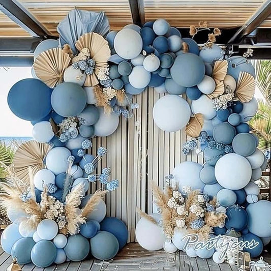 Dusty Blue Balloon Arch Kit, Double Stuffed Dark Light Blue Pastel Latex Balloon Garland for Baby Shower Birthday Bridal Wedding Graduation Summer Party Decoration