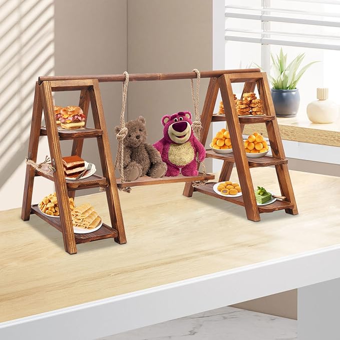 Dessert Stand, Cake Stand, Wooden Display Stand – 15.7x4.5x18.9 Inches, 3-Tier Solid Wood Serving Tray, Rustic Triangular Design for Wedding, Birthday Party, Dessert Table Decor, Holds 13.23 lbs