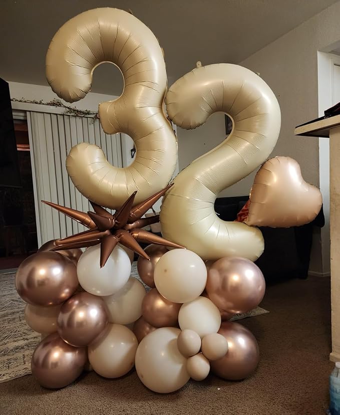 40 Inch Beige Number 3 Balloons for 3rd Birthday Decorations Boys Girl, Giant Self-Sealing Cream Foil Number 0-10 White Sand Balloon for Women Men Party Anniversary Baby Shower Supplies