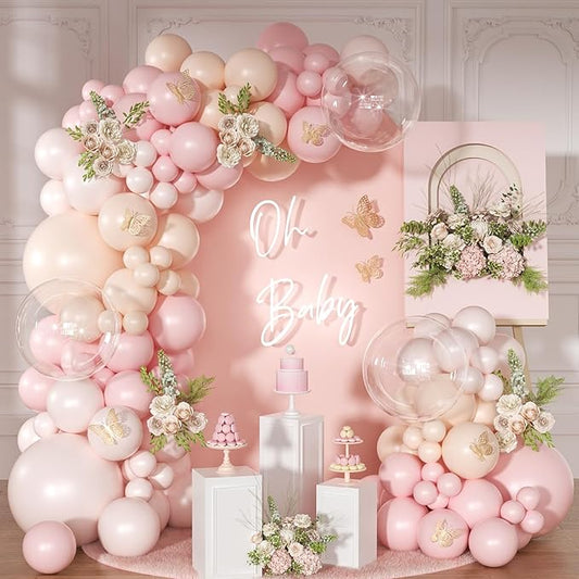 Pink Balloon Arch Kit 126 Pcs Light Pastel Pink Sand Balloon Garland Kit Include Macaron Orange Balloons for Wedding Birthday Baby Shower Gender Reveal Decorations