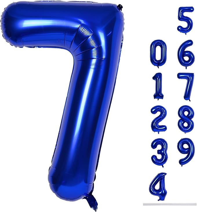 40'' Navy Blue Number 7 Balloon, Self Inflating Foil Number Balloons Set 0-9, Dark Blue Digital 7 Helium Balloon for Boys 7th Birthday Graduation Party Decorations Anniversary Supplies