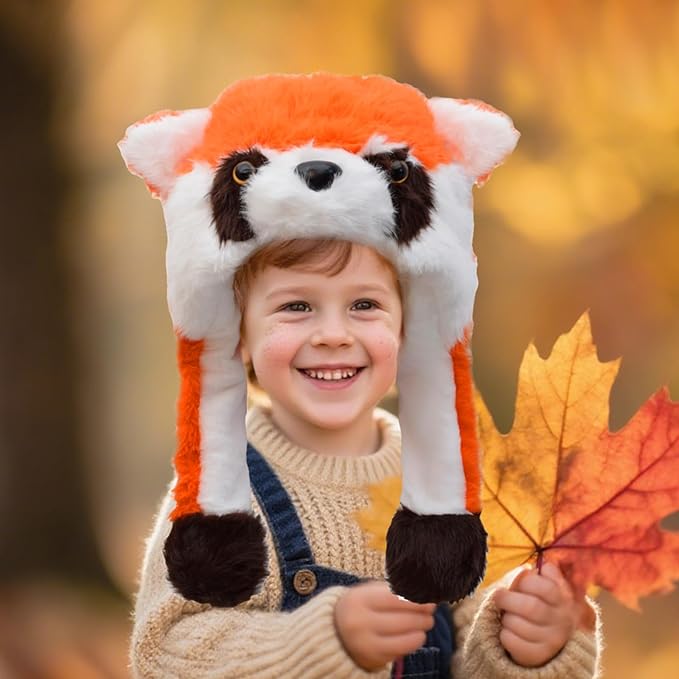 2 Pack Animal Hat Fox and Raccoon Plush Fun Jungle Animal Hats One Size Cap Polyester With Fleece Lining