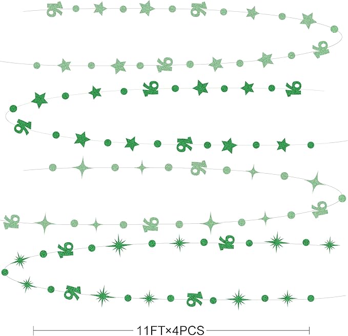 Green 16th Birthday Decorations Number 16 Circle Dot Star Garland Glitter Streamer Banner Backdrop for Girls Boys Sweet Sixteen Cheers to 16 Years Old Birthday 16th Anniversary Party Supplies