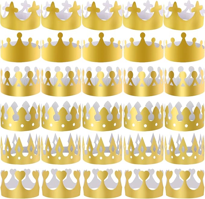 SIQUK 48 Pieces Paper Crowns Gold Paper Party Crown Hats King Crown for Kids and Adults