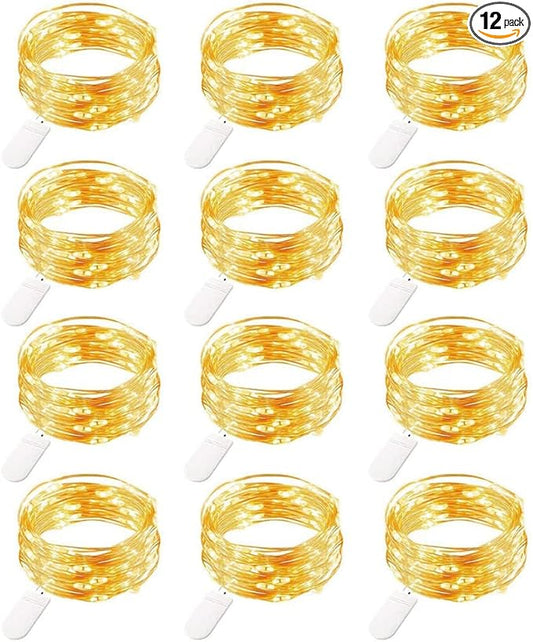 12 Pack Fairy Lights Battery Operated String Lights，7FT 20LED Waterproof Silver Wire Christmas Lights Outdoor,Firefly Mini Lights for Bedroom Party Birthday Wedding Indoor Decorations.