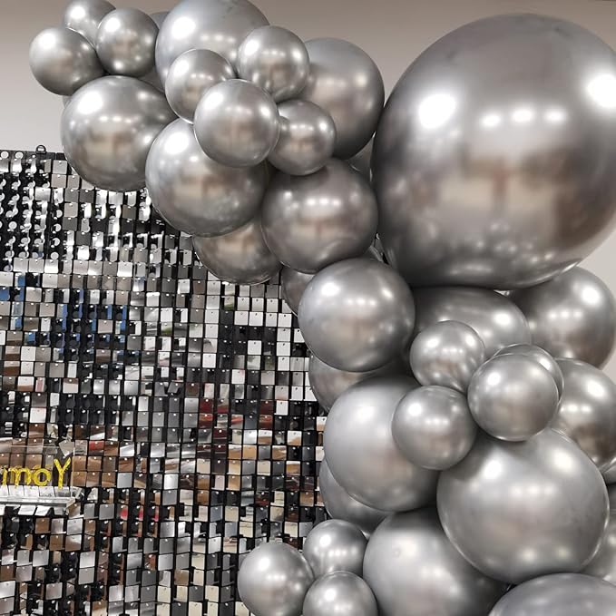 Metallic Silver Balloons, 50 Pcs 12 Inch Silver Chrome Latex Balloons for Balloon Garland or Arch as Wedding, Birthday, Disco Party Balloons Decorations
