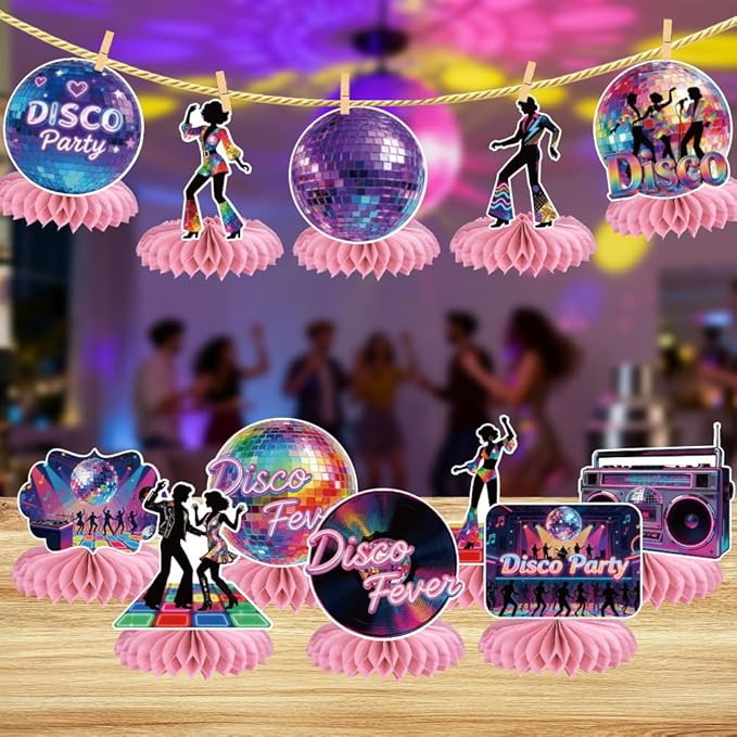 ANATTASOUL 12PCS Table Honeycomb Centerpieces Vintage Disco Birthday Party Decorations for Table, 7.48"*6.2" Honeycomb Decorations for Wedding, Christmas, Anniversary, Home Decor
