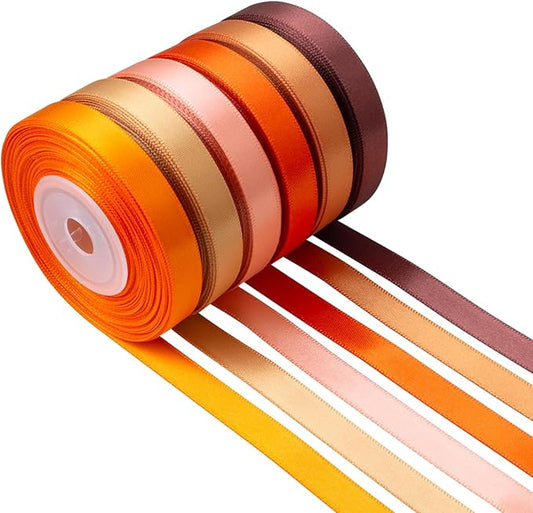 Burnt Orange Ribbon 3/8 Inch Wide Terracotta Ribbon Orange Satin Ribbon Assorted Solid Color Double Faced Satin Ribbon for Fall Wedding Flower Bouquet Wrapping Gift Wrapping Hair Bows Crafts