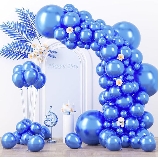 Voircoloria 130pcs Metallic Blue Balloons Different Sizes 18" 12" 10" 5" Chrome Blue Latex Balloon Garland Arch Kit for Birthday Baby Shower Graduation Wedding Gender Reveal Party Decorations