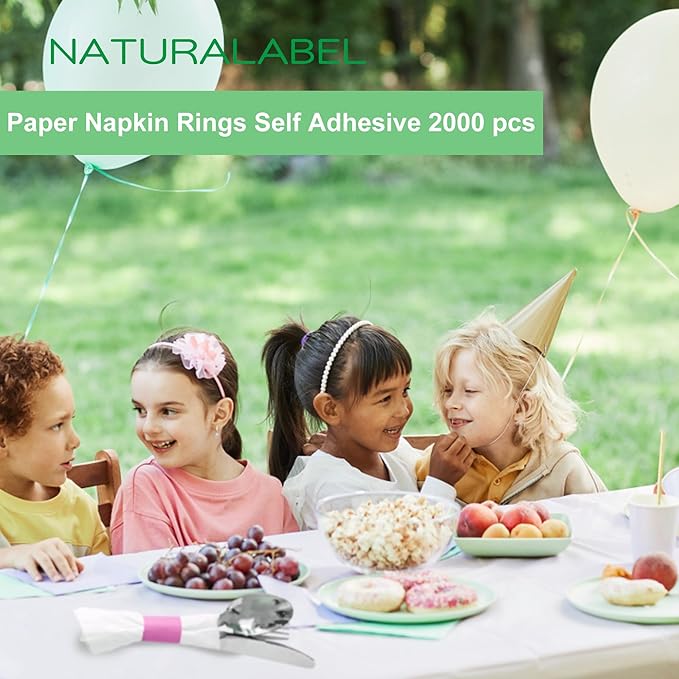 NATURALABEL 2000 PCS Paper Napkin Rings with Box, Self-Adhesive Napkin Bands, for Family Reunion, Birthday Party, Wedding, Celebration (Pink)