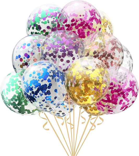 Multicolor Confetti Balloons - Latex Balloons 12 Inch Clear Balloons with Confetti Inside Wedding Birthday Baby Shower Christmas Party Supplies Decorations 32 Pcs