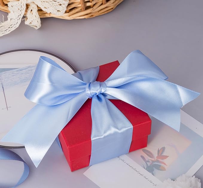 YASEO 2 Inch Sky Blue Solid Satin Ribbon, 50 Yards Craft Fabric Ribbon for Gift Wrapping Floral Bouquets Wedding Party Decoration