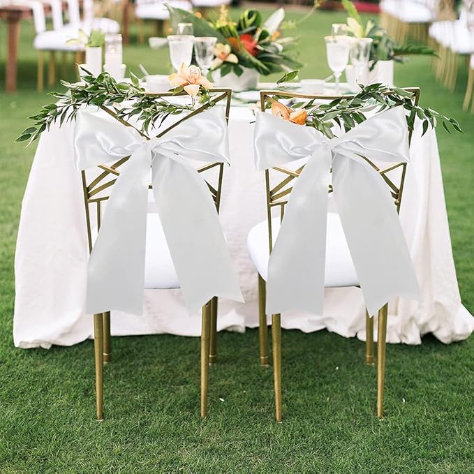 TONIFUL 4 Inch x 11 Yards Wide White Satin Ribbon Solid Fabric Large Ribbon for Cutting Ceremony Kit Grand Opening Chair Sash Table Car Bows Gift Wrapping Wedding Party Decoration Halloween Christmas