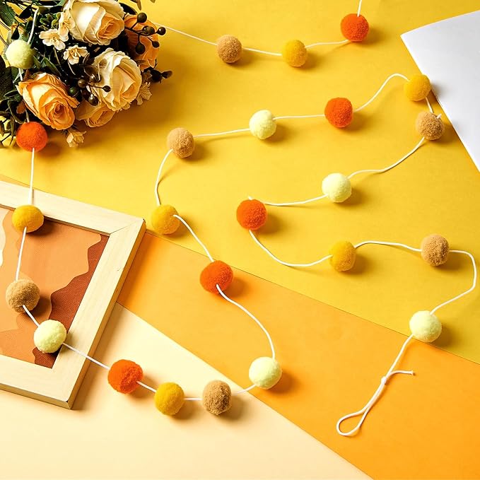 Irenare 9.8 ft Pom Pom Garland Felt Rainbow Garland 2026 Graduation Party Decoration Colorful Pennant Tassel Banner Back to School Birthday Triangle Banner for Classroom School Mantel(Autumn Colors)