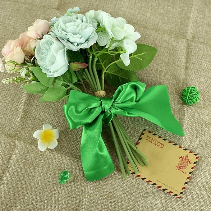 TONIFUL 4 Inch x 22 Yards Wide Green Satin Ribbon Solid Fabric Large Ribbon for Cutting Ceremony Kit Grand Opening Chair Sash Table Car Bows Gift Wrapping Wedding Party Decoration Christmas