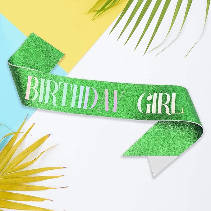 Birthday Sash for Girl, Dazzle Foil Letter Glitter Green Birthday Sash for Women Girl Kids Teenager Bday Gifts Party Favors Photo Prop