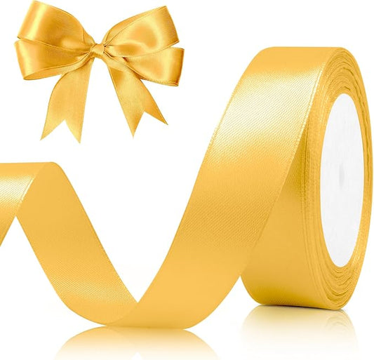 Gold Ribbon Gold Christmas Tree Ribbon, 1 Inch 25 Yds Ribbon for Gift Wrapping Hair Ribbon Gold Satin Ribbon Perfect for Halloween Balloon Ribbon Wedding Party Floral Bouquets Ribbon Candy Sewing
