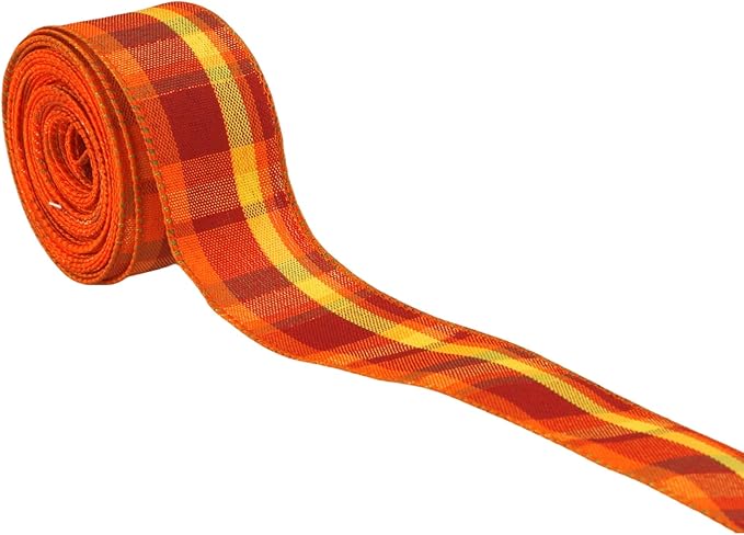 Meseey Fall Plaid Ribbon 1.5 inch Buffalo Plaid Burlap Ribbon 2-1/2" Tartan Check Pattern Ribbon for Big Bow,Fall Wreath,Gift Wrapping,Crafts (Burgundy/Yellow)