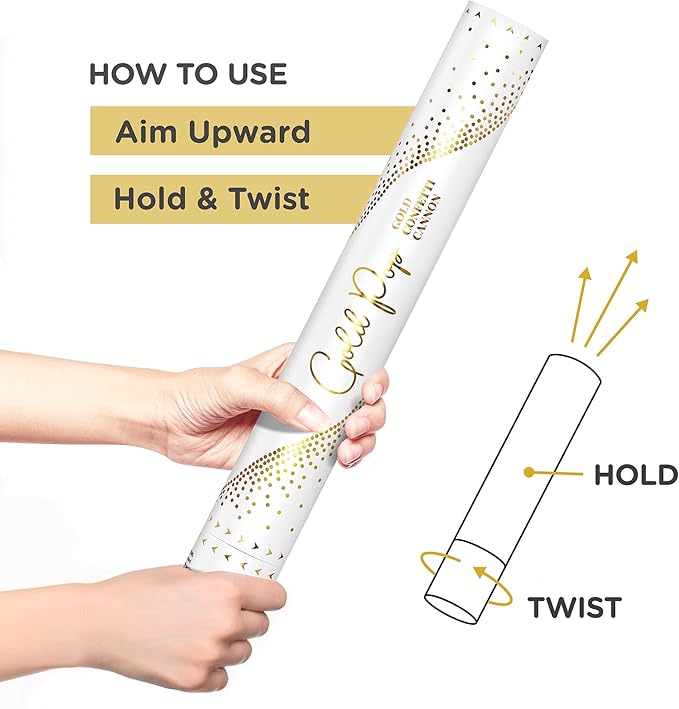 16" GOLD Confetti Poppers [6 Pack] BIODEGRADABLE GOLD Confetti Cannon, Rose Gold Compressed Air Party Poppers, Loud Pop, For Wedding Send Off, Wedding Supplies, Decorations