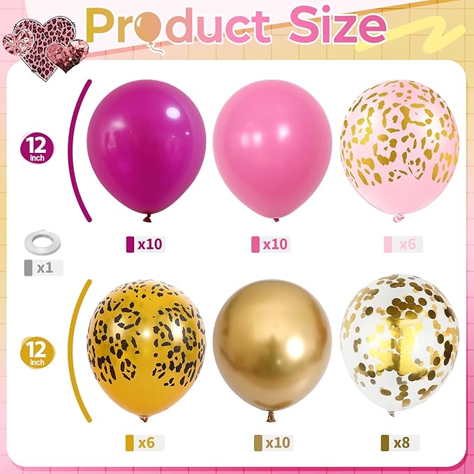 Hot Pink Cheetah Balloons, Pastel Pink Metallic Gold Leopard Print Balloons & Confetti Balloon, Jungle Animal Balloon Cheetah Decorations for Girls Birthday Bachelorette Party Safari Baby Shower Decor